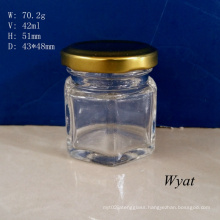 50ml 1.5oz Glass Honey Jar with Screw Golden Lid Hexagonal Glass Jam Jar